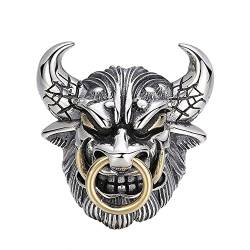 VOYADE Stierkopfring, Nordic Viking Taurus Stierkopfring, Retro-Tribal-Motorradring Herren Punk-Tier-Schmuckgeschenk,Silber,15 von VOYADE