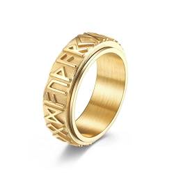 VOYADE Wikinger Rune Edelstahl Rotierender Ring Nordische Symbole Heidnischer Keltischer Ehering Skandinavischer Herren- Und Damenschmuck,Gold,6 von VOYADE