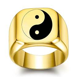 VOYADE Yin Yang Symbol Ring Herren Tai Chi Yin Yang Balance Ring Edelstahl Taoistischer Zen Amulett Siegelring,Gold,12 von VOYADE