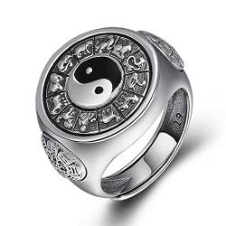 VOYADE Yin Yang Symbol Ring S925 Sterling Silber Tai Chi Bagua Ring Neun Paläste Bagua Sternzeichen Rotierender Ring,Silber,10 von VOYADE