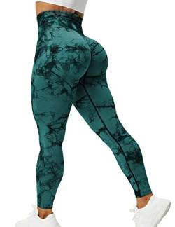VOYJOY Tie Dye Nahtlose Leggings für Frauen Hohe Taille Yoga Hosen Scrunch Butt Lifting Elastische Strumpfhosen, Blau Grün, X-Groß von VOYJOY
