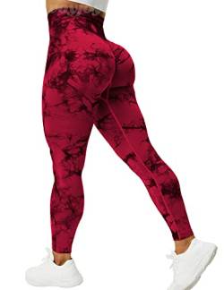 VOYJOY Tie Dye Nahtlose Leggings für Frauen Hohe Taille Yogahose, Scrunch Butt Lifting Elastische Strumpfhosen, #1 Rot, M von VOYJOY
