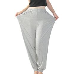 VOYOKIS Pyjamahose für Damen, Baumwolle, bequeme Nachthose, Yogahose, hellgrau, 48 von VOYOKIS