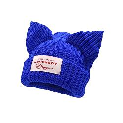 Cat Ear Hat Frauen Cute Beanie Mütze Strickmütze Wollmütze, Blau, M/L von VPTMRP