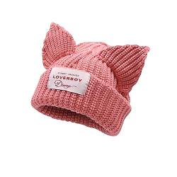 Cat Ear Hat Frauen Cute Beanie Mütze Strickmütze Wollmütze, Pink, M/L von VPTMRP
