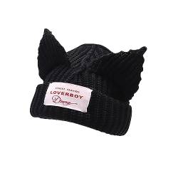 Cat Ear Hat Frauen Cute Beanie Mütze Strickmütze Wollmütze, Schwarz, M/L von VPTMRP