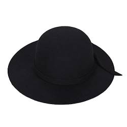 VPbao Bowler Fedora Hut aus Wolle mit breiter Krempe aus Filz für Damen, Schlapphut, Derby, Kirche, Partyhüte, faltbar, Kinder Schwarz, Einheitsgröße von VPbao