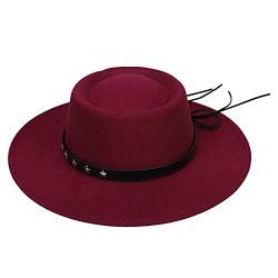 VPbao Damen Mädchen Wolle Breite Krempe Filz Bowler Fedora Hut Lady Floppy Cloche Derby Kirche Party Hüte - Faltbar, burgunderfarben, Einheitsgröße von VPbao