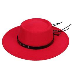 VPbao Damen Mädchen Wolle Breite Krempe Filz Bowler Fedora Hut Lady Floppy Cloche Derby Kirche Party Hüte - Faltbar, rot, Einheitsgröße von VPbao