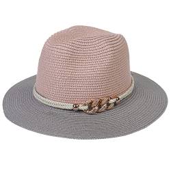 VPbao Panama-Strohhut für Damen, breite Krempe, Sommer, Outdoor, Touristen, Strand, Sonnenhut mit abnehmbarer Seilschnalle, LSF 50+, E# Pink + Grau, Einheitsgröße von VPbao