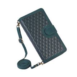 VQWQ Geldbörse Hülle für iPhone 14 Pro 6.1" - Rhombic zum Umhängen Reißverschluss Klapphülle Tasche Cover Stand Magnet Kreditkartenfach Leder Purse Case iPhone 14 Pro 6.1" [CHX] -Green von VQWQ