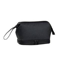 Kulturbeutel for Herren, doppellagig, mit Reißverschluss, Aufbewahrungsorganisator, große Kapazität, wasserdichte Duschtasche for Reisen (Color : Oxford Black, Size : 23x13x14 cm) von VRILU