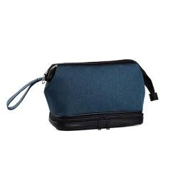 Kulturbeutel for Herren, doppellagig, mit Reißverschluss, Aufbewahrungsorganisator, große Kapazität, wasserdichte Duschtasche for Reisen (Color : Oxford Navy, Size : 23x13x14 cm) von VRILU