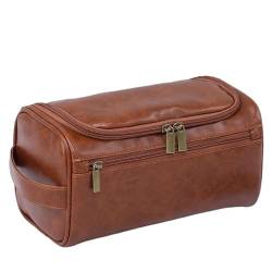 Männer Vintage Luxus Kulturbeutel Reise Notwendig Business Kosmetik Make-Up Fällen Männlichen Hängende Lagerung Organizer Waschen Taschen (Color : Brown-pu) von VRILU