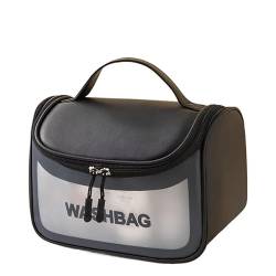 PU Frauen Reise Lagerung Tasche Kulturbeutel Organisieren PVC wasserdichte Kosmetik Tasche Tragbare Transparent Make-Up Tasche Weibliche Dusche Waschen Tasche (Color : Black) von VRILU