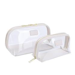 Reise-Kosmetiktaschen-Set aus PU-Leder, wasserdichte Make-up-Pinsel-Aufbewahrungstasche, tragbar, transparent, PVC, TPU, Make-up-Taschen (Color : White Set) von VRILU