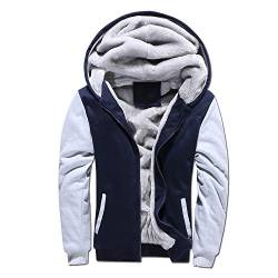 VSUSN Herren Kapuzenpullover mit Reißverschluss, Langarm Kapuzenjacke, Winter Warm Fleece-Innenseite Sweatshirt, Plus Dicke Fleecejacke, Sweatjacke Mit Kapuze(Blau&Grau, 2XL) von VSUSN