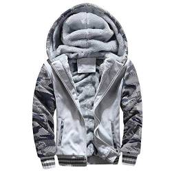 VSUSN Herren Kapuzenpullover mit Reißverschluss, Langarm Kapuzenjacke, Winter Warm Fleece-Innenseite Sweatshirt, Plus Dicke Fleecejacke, Sweatjacke Mit Kapuze(Camouflage&Weiß, 2XL) von VSUSN