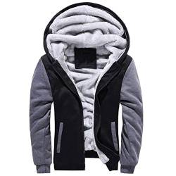 VSUSN Herren Kapuzenpullover mit Reißverschluss, Langarm Kapuzenjacke, Winter Warm Fleece-Innenseite Sweatshirt, Plus Dicke Fleecejacke, Sweatjacke Mit Kapuze(Schwarz&Grau, 4XL) von VSUSN