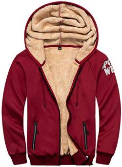 VSUSN Hoodies Herren Kapuzenpullover mit Reißverschluss Langarm Kapuzenjacke Winter Warm Fleece-Innenseite Hoodie Plus Dicke Sweatjacke(Rot,2XL) von VSUSN