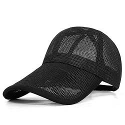 VSUSN Sommer Mesh Cap Verlängerte Krempe Baseballkappe Vergrößerter Kopfumfang Basecap Sonnenschutz Cappy Atmungsaktiv Schnelltrocknend Baseball Cap Leichte Sport Cap für Herren und Damen(Schwarz,L) von VSUSN