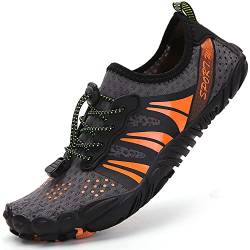 VTASQ Badeschuhe Herren Damen Schwimmschuhe Wasserschuhe Strandschuh Barfussschuhe Surfschuhe Schnell Trocknend Atmungsaktiv Fitnessschuhe rutschfest Grau Orange 42 von VTASQ