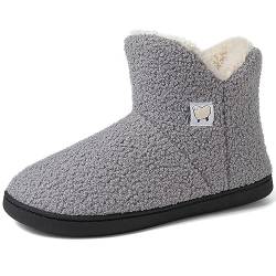 VTASQ Hausschuhe Herren Damen Hohe Plüsch Gefüttert Hausstiefel Memory Foam Winter Pantoffeln Stiefel Fell Warm Slipper rutschfest für Indoor Grau 36/37 EU von VTASQ