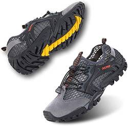 VTASQ Herren Wanderschuhe Sportsandale Outdoor Sommer Hiking Sandale Atmung Mesh Trekkingschuhe Leichte Barfußschuhe Anti-Rutsch Atmungsaktiv Schnell Trocknend Grau 41 EU von VTASQ