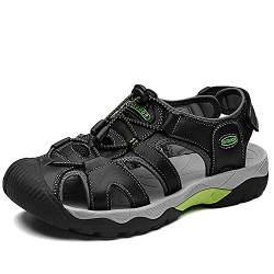 VTASQ Sandalen Herren Leder Strand Trekkingsandalen Outdoor Sommer Freizeitschuhe Wanderschuhe Männer Sport-Outdoor Wasser Fischer Atmungsaktive Flach Sandale Black-46 von VTASQ