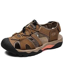 VTASQ Sandalen Herren Leder Strand Trekkingsandalen Outdoor Sommer Freizeitschuhe Wanderschuhe Männer Sport-Outdoor Wasser Fischer Atmungsaktive Flach Sandale Brown-41 von VTASQ