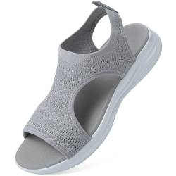 VTASQ Sommer waschbare Slingback orthopädische Rutsche Sport Sandalen Damen Bequeme orthopädische Sandalen für atmungsaktive Sport Strick Sandalen, Mesh Weiche Sohle Casual Damenschuhe Grau 39EU von VTASQ