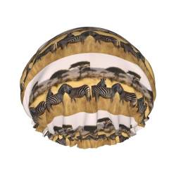 Afrika Grasland Zebra Print Duschhauben Elastisch Wiederverwendbar Wasserdicht Badekappen Doppellagige Haarkappe für Damen Herren von VTCTOASY