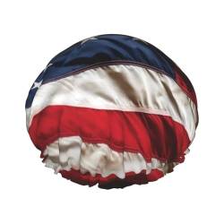 Duschhauben mit amerikanischer Flagge, elastisch, wiederverwendbar, wasserdicht, doppellagig, Haarkappe für Damen und Herren von VTCTOASY