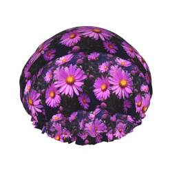 Sommer-Duschhauben mit violettem Blumendruck, elastisch, wiederverwendbar, wasserdicht, doppellagig, Haarkappe für Damen und Herren von VTCTOASY
