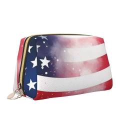 VTCTOASY Make-up-Tasche mit amerikanischer Flagge und Sternen, tragbar, vielseitig, Kulturbeutel, große Kapazität, Kosmetiktasche für Damen, weiß, Einheitsgröße, weiß, Einheitsgröße von VTCTOASY