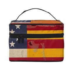 VTCTOASY Make-up-Tasche mit amerikanischer Spanien-Flagge, tragbar, Kulturbeutel, große Kapazität, Reise-Kosmetiktasche für Outdoor-Reisen, Schwarz, Einheitsgröße, Schwarz , Einheitsgröße von VTCTOASY
