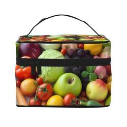 VTCTOASY Make-up-Tasche mit frischem Obst und Gemüse, tragbar, große Kapazität, Reise-Kosmetiktasche für Outdoor-Reisen, Schwarz, Einheitsgröße, Schwarz , Einheitsgröße von VTCTOASY