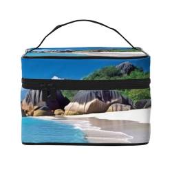 VTCTOASY Make-up-Tasche mit schönem Strandaufdruck, tragbare Kulturbeutel, große Kapazität, Reise-Kosmetiktasche für Outdoor-Reisen, Schwarz, Einheitsgröße, Schwarz , Einheitsgröße von VTCTOASY