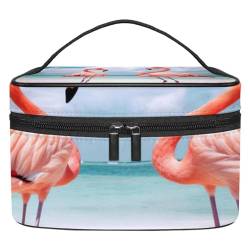 Make up Taschen Organizer,Kosmetiktaschen für Frauen,Flamingos Sandstrand Sommer,kleine Make up Tasche von VTGHDEEQ