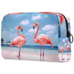 Make up Taschen Organizer,Kosmetiktaschen für Frauen,Flamingos Sandstrand Sommer,kleine Make up Tasche von VTGHDEEQ