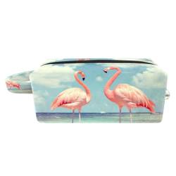 Make up Taschen Organizer,Kosmetiktaschen für Frauen,Flamingos Sandstrand Sommer,kleine Make up Tasche von VTGHDEEQ