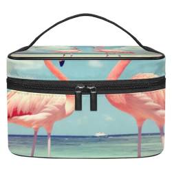 Make up Taschen Organizer,Kosmetiktaschen für Frauen,Flamingos Sandstrand Sommer,kleine Make up Tasche von VTGHDEEQ