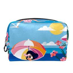 Make up Taschen Organizer,Kosmetiktaschen für Frauen,Strand Sommer mädchen Meer,kleine Make up Tasche von VTGHDEEQ