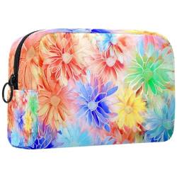 Make up Taschen für Damen,Kulturbeutel für Herren,Abstrakte Regenbogenfarbenblumen Gänseblümchen,Reise Kosmetiktasche von VTGHDEEQ