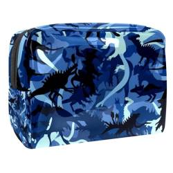 Make up Taschen für Damen,Kulturbeutel für Herren,Blauer Camouflage Dinosaurier,Reise Kosmetiktasche von VTGHDEEQ