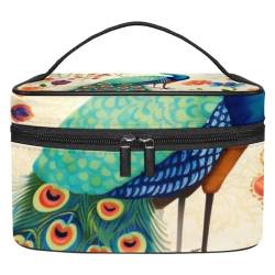 Make up Taschen für Damen,Kulturbeutel für Herren,Blumenpfau,Reise Kosmetiktasche von VTGHDEEQ