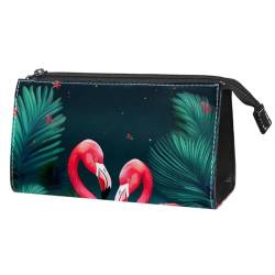 Make up Taschen für Damen,Kulturbeutel für Herren,Flamingo Palme tropisch,Reise Kosmetiktasche von VTGHDEEQ