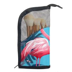 Make up Taschen für Damen,Kulturbeutel für Herren,Flamingo Tropische Blätter,Reise Kosmetiktasche von VTGHDEEQ