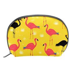 Make up Taschen für Damen,Kulturbeutel für Herren,Flamingo auf gelbem Hintergrund,Reise Kosmetiktasche von VTGHDEEQ