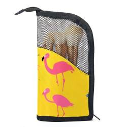 Make up Taschen für Damen,Kulturbeutel für Herren,Flamingo auf gelbem Hintergrund,Reise Kosmetiktasche von VTGHDEEQ